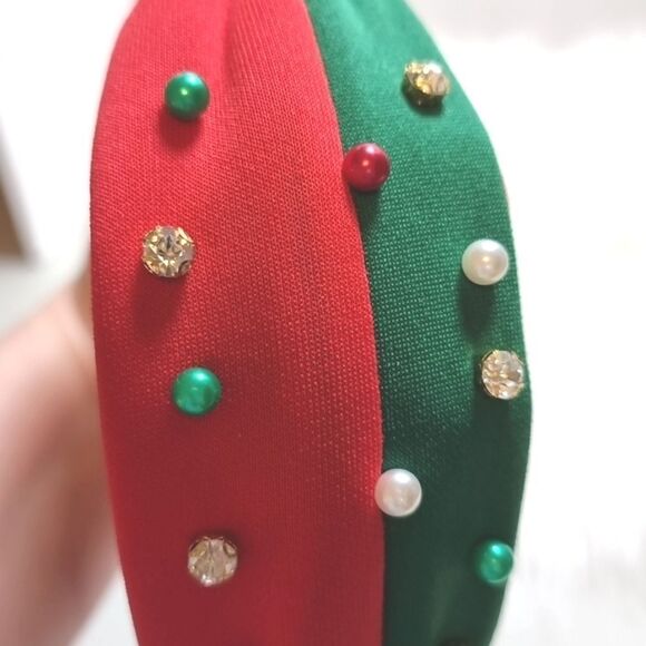 CHRISTMAS HEADBAND pearls rhinestones color block - Picture 4 of 5